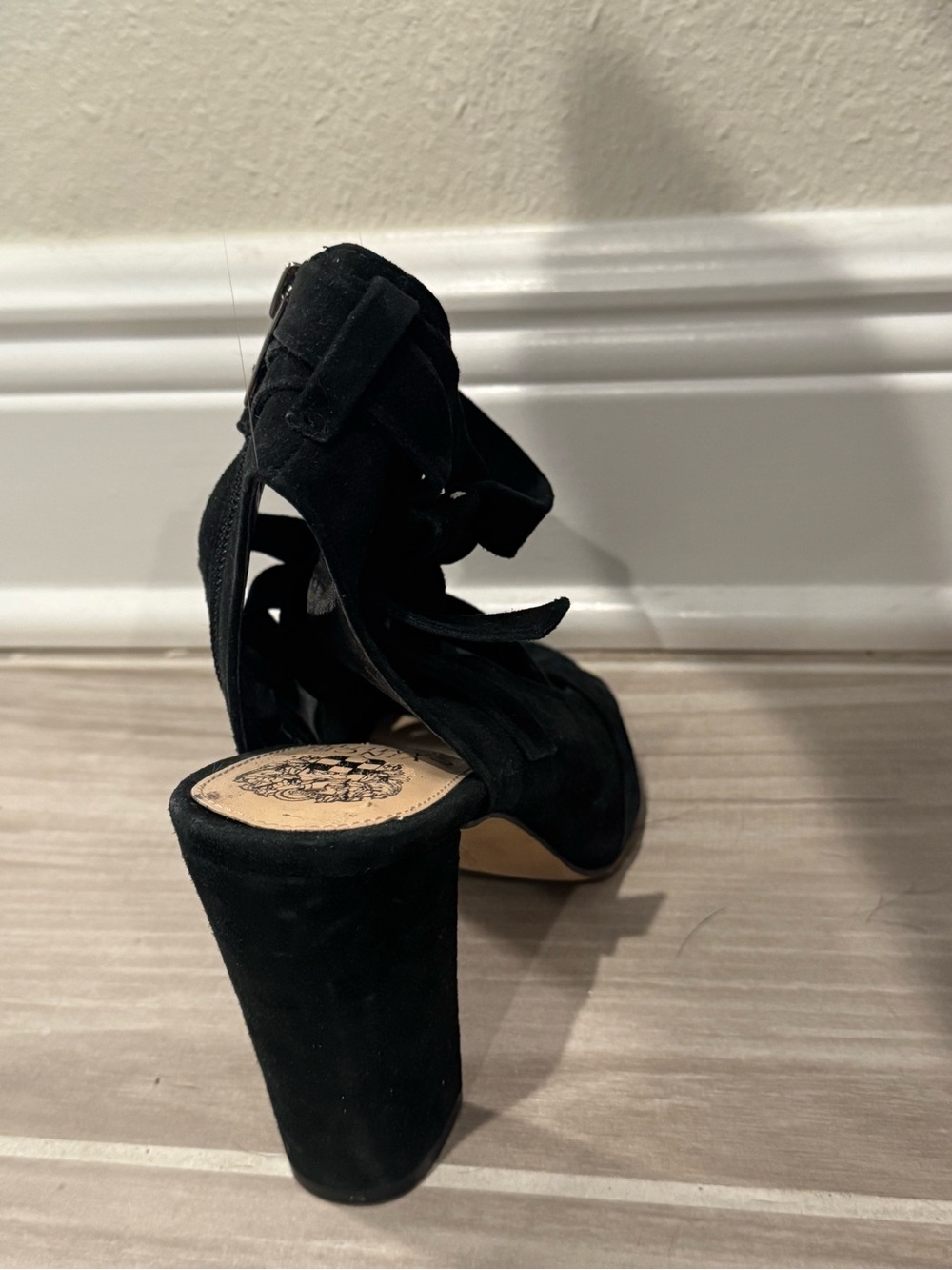 Vince Camuto Black Suede Strappy Wrap Heels - Picture 3 of 6